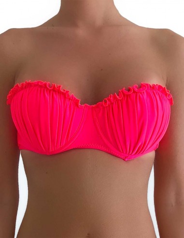 Top fascia balconcino colore corallino, imbottita, con effetto push up