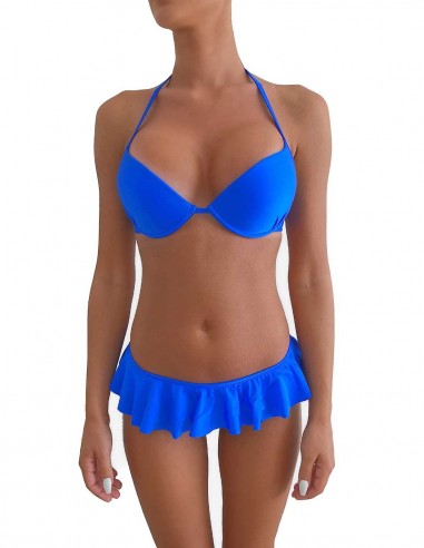 Bikini colore blue elettrico reggiseno maxi push up con volant slip o brasiliana