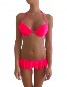 Bikini colore corallino reggiseno maxi push up con volant slip o brasiliana