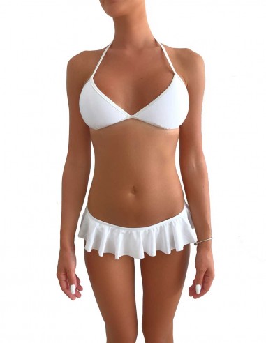 Bikini triangolo bordato colore bianco con volant slip o brasiliana
