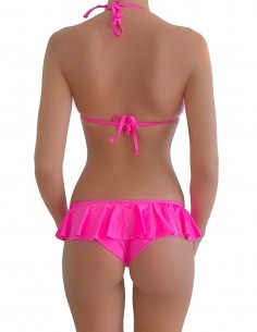 Bikini triangolo bordato colore fucsia con volant slip o brasiliana 2