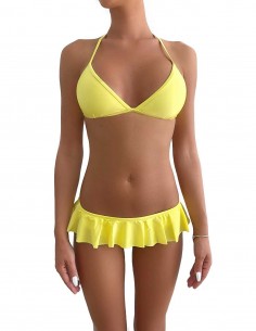 Bikini triangolo bordato colore giallo limone con volant slip o brasiliana