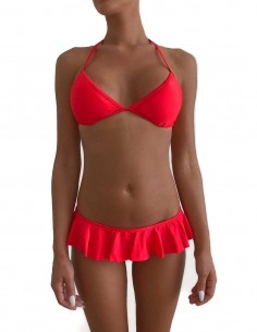 Bikini triangolo bordato colore rosso con volant slip o brasiliana