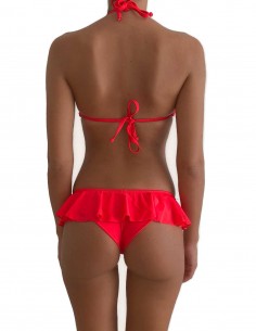 Bikini triangolo bordato colore rosso con volant slip o brasiliana 2