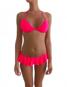 Bikini triangolo bordato colore corallino con volant slip o brasiliana
