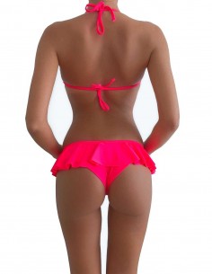 Bikini triangolo bordato colore corallino con volant slip o brasiliana 2