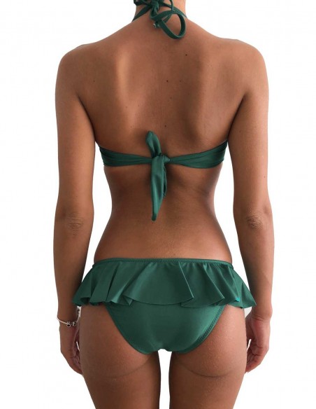 Retro del bikini colore verde foresta reggiseno maxi push up Malibù con slip volant Capri