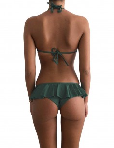 Bikini triangolo bordato colore verde foresta con volant slip o brasiliana 2