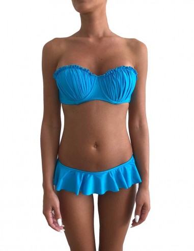 Bikini azzurro fascia push up balconcino con volant slip o brasiliana