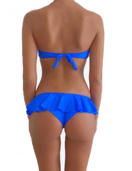 Bikini colore blue elettrico fascia push up balconcino Greta con brasiliana volant Ibiza