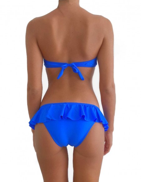 Bikini colore blue oltremare fascia push up balconcino Greta con slip volant Capri