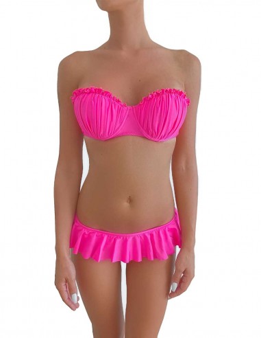 Bikini colore fucsia fascia push up balconcino Greta con slip o brasiliana volant