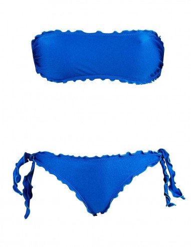 Bikini fascia con smerlo frou frou e slip o brasiliana con fiocchi blue elettrico
