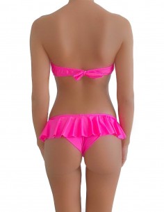 Bikini colore fucsia fascia push up balconcino Greta con slip o brasiliana volant 2