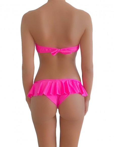 Bikini colore fucsia fascia push up balconcino Greta con brasiliana volant Ibiza