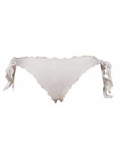 Bikini fascia con smerlo frou frou e slip o brasiliana con fiocchi bianco 2