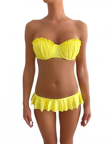 Bikini colore giallo limone push up balconcino Greta con slip o brasiliana volant