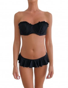 Bikini colore nero fascia push up balconcino Greta con slip o brasiliana volant