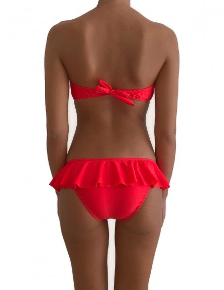 Bikini colore rosso fascia push up balconcino Greta con slip volant Capri