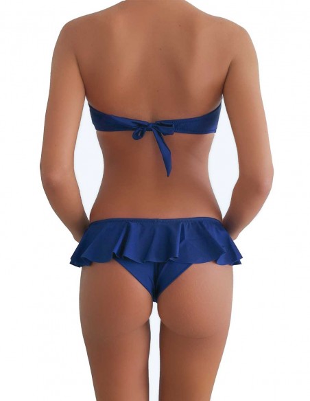 Bikini colore blue notte fascia push up balconcino Greta con brasiliana volant Ibiza