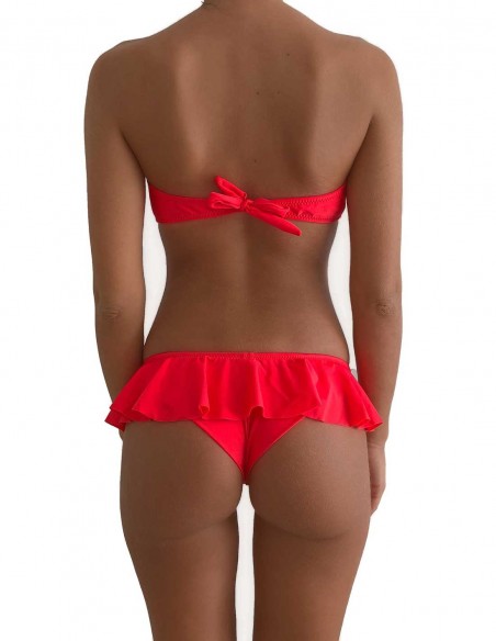 Bikini colore corallino fascia push up balconcino Greta con brasiliana volant Ibiza